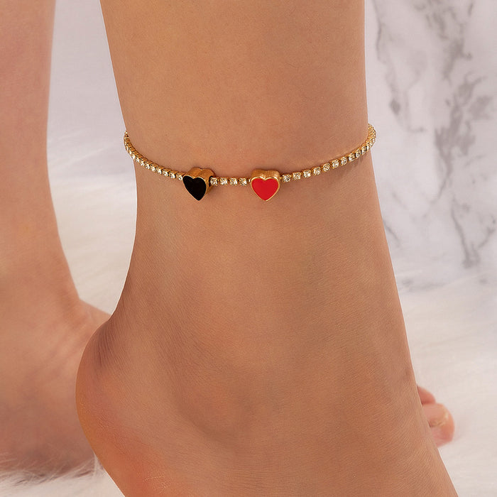 Heart Charm Elastic Anklet with Alloy Heart Pendant