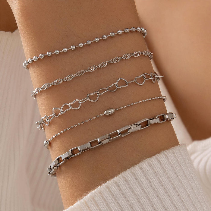 Geometric Airplane Chain Bracelet Set - Five-Piece Unique Jewelry