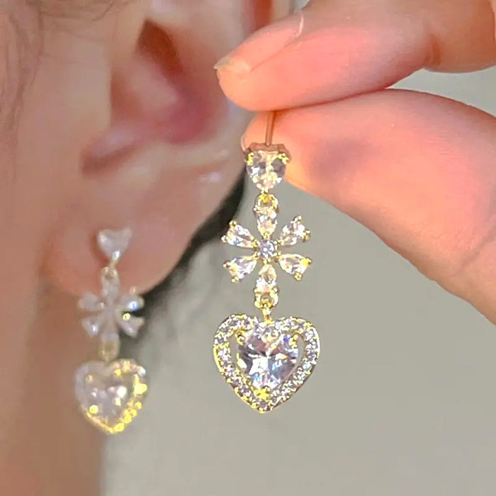 Baroque style flower earrings light luxury French love zircon earrings