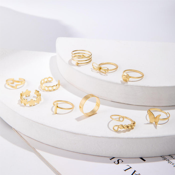 New Mixed Ring Set – Minimalist Alloy Butterfly & Leaf Rings, 20-Piece Mix