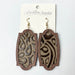 Vintage Floral Print Cowhide Earrings with Cross and Geometric Teardrop Wood Elements - wallojewerly 