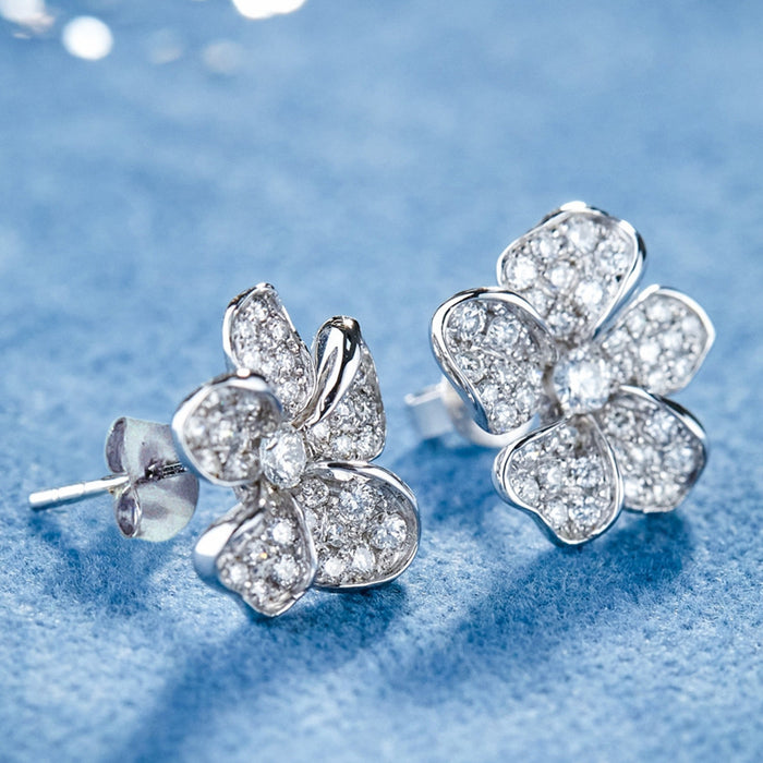 Small fresh flower earrings sparkling zircon earrings