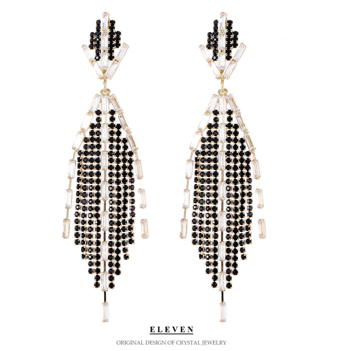 Silver Needle Zircon Tassel Earrings - Luxurious Rhinestone Dangles for a Stylish Look