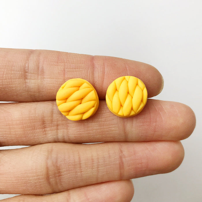 Woven Texture Soft Clay Stud Earrings in a Stylish Design with Handmade Polymer Clay, Simple and Round