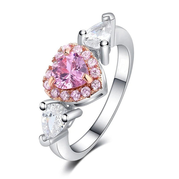 Two-color heart-shaped ring   pink teardrop-shaped ring