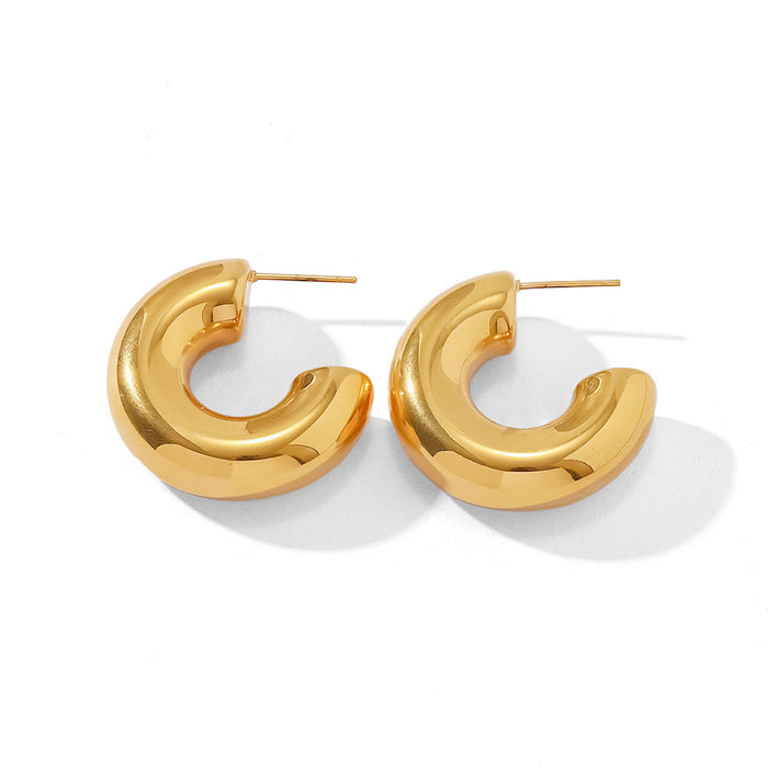 18K Gold Asymmetric Double Layer Braided C-Shaped Earrings - Vintage High-End Titanium Steel Studs