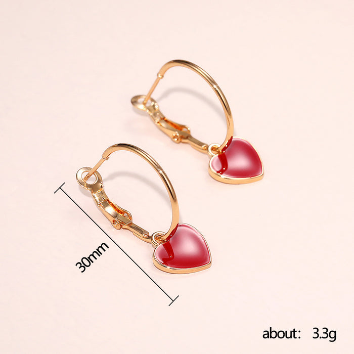 Red love earrings oil drop heart shaped earrings for women