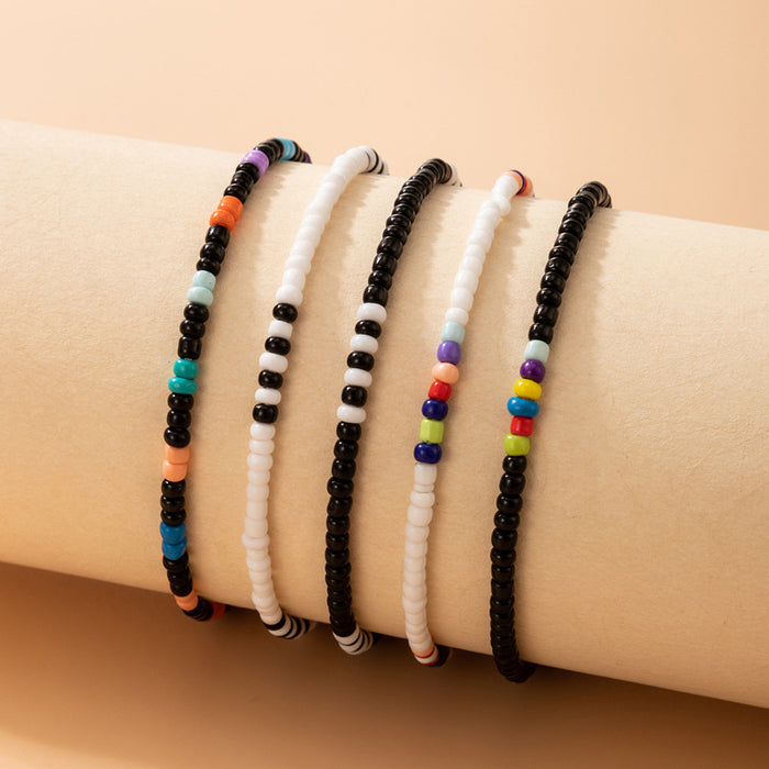 Bohemian Beaded Bracelet Set - Colorful Bead Black White Contrast Bracelet