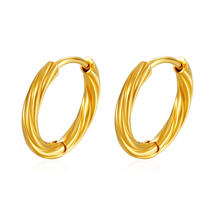 Twisted stainless steel earrings for women, simple 18K gold plated round earrings