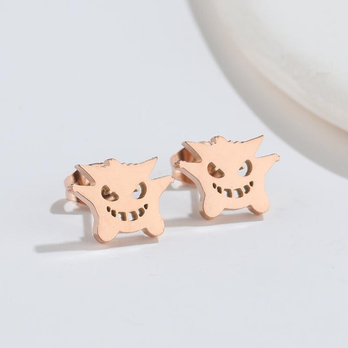 Mini funny earrings, European and American Christmas Halloween stainless steel pumpkin skull spider earrings wholesale