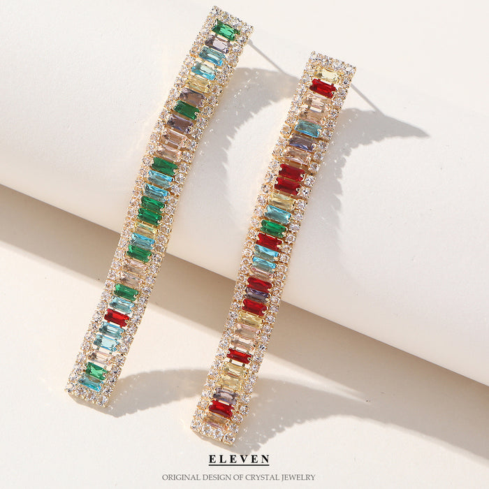 Colorful Zircon Fan Earrings - Heavy Rhinestone Dangles for Fall and Winter