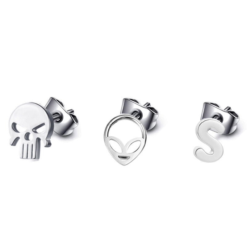 Earrings Stainless Steel Glossy Mask Earrings Punk Trend for Men and Women - wallojewerly 