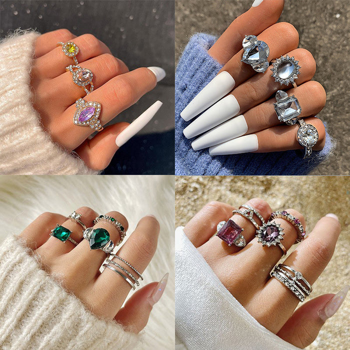 Elegant Gemstone Ring Set - 4-Piece Minimalist High-Quality Rings for Women