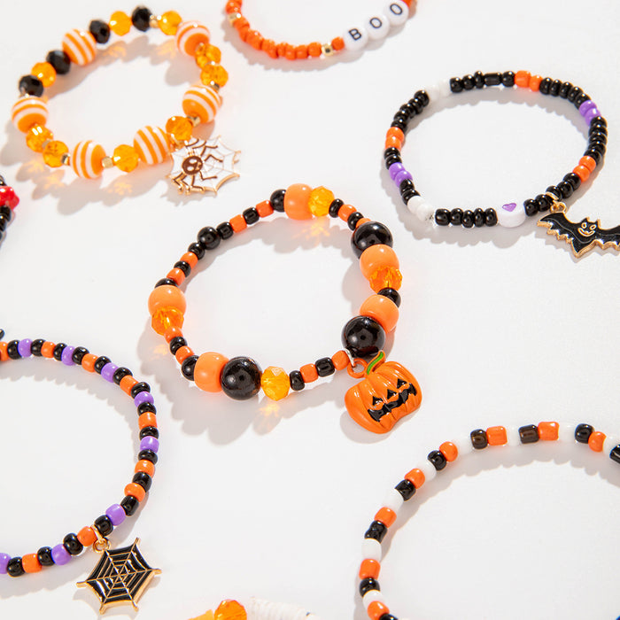 Halloween Skull and Ghost Bracelet Set - Punk Style Bat Accessories (Eight-Piece Mixed Batch)