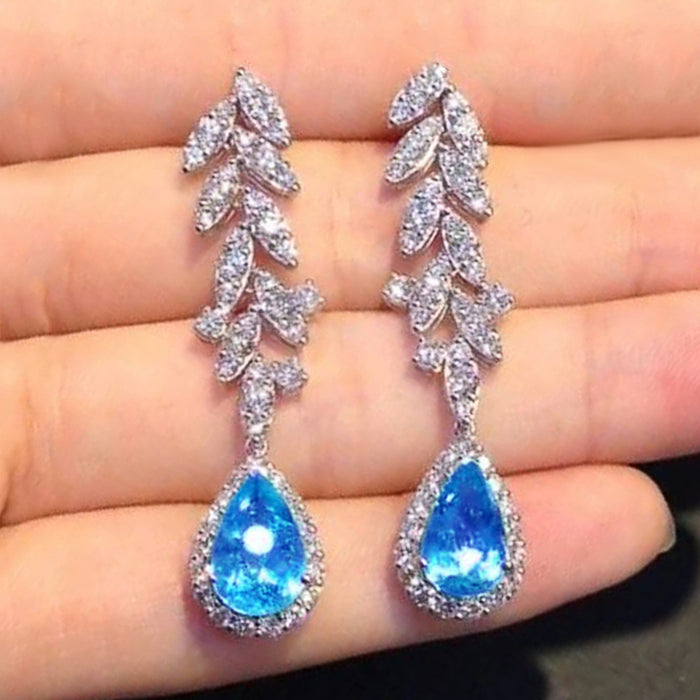 Aquamarine zircon teardrop earrings exquisite high-end earrings