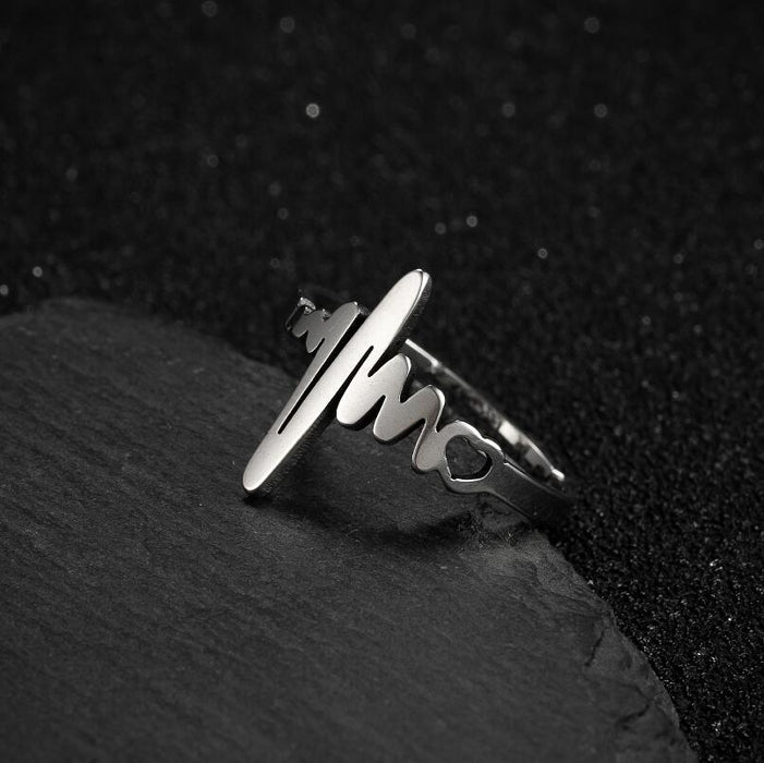 Vintage stainless steel heartbeat ring, lightning pattern ring wholesale