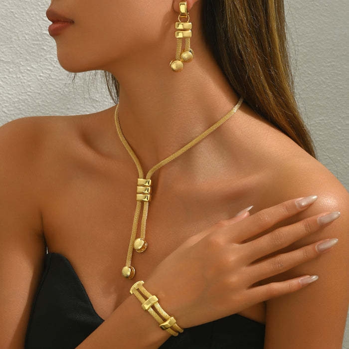 Wholesale 18K electroplated long geometric tassel necklace, earrings, and bracelet set - wallojewerly 