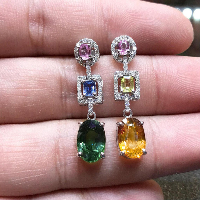 Colored Oval Zircon Earrings