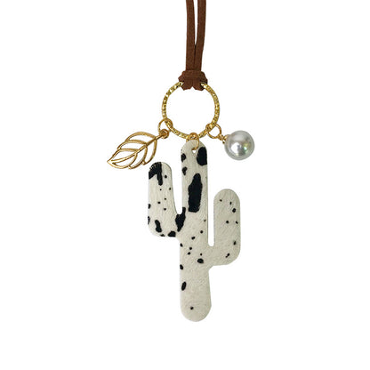 Western Cowboy Necklace with Turquoise and Pearl on Leather Cord - High-End Unique Style