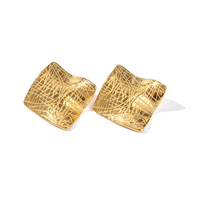 18K Gold Plated Stainless Steel Folded Square Earrings - New Trendy Design for 2023