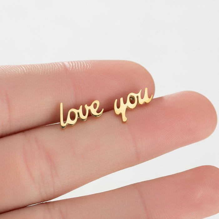 Love You Asymmetric Stainless Steel Stud Earrings - Cute and Playful Jewelry for Couples