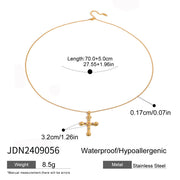 Stainless steel diamond cross necklace fashion sweater chain titanium steel necklace - wallojewerly 