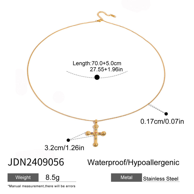 Stainless steel diamond cross necklace fashion sweater chain titanium steel necklace - wallojewerly 