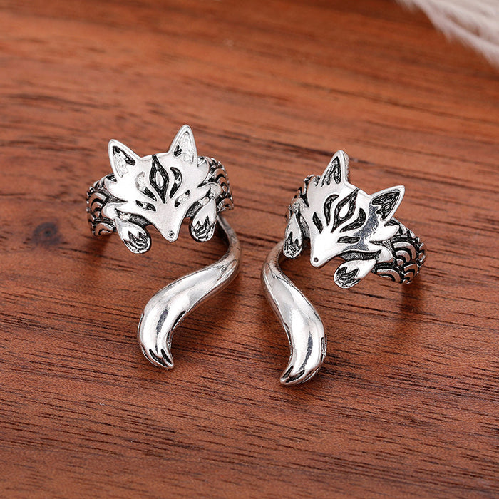 Cute fox ear clips fashionable antique silver earrings