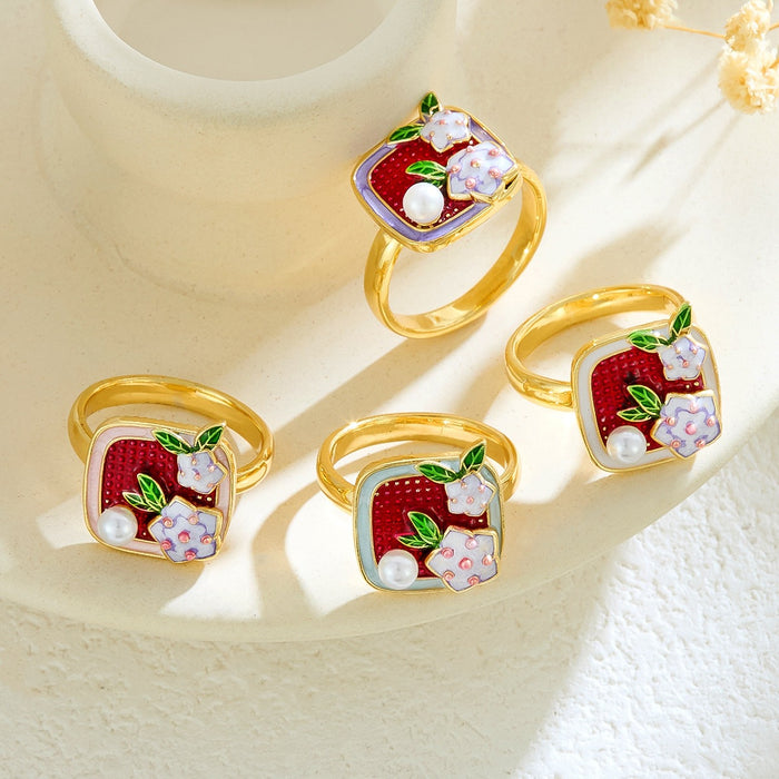 Wholesale copper micro-inlaid enamel painted drip flower open ring