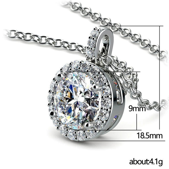 Classic Round Zirconia Pendant White Gold Plated Necklace