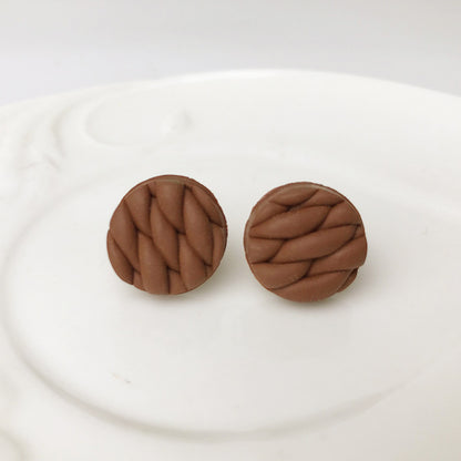 Woven Texture Soft Clay Stud Earrings in a Stylish Design with Handmade Polymer Clay, Simple and Round