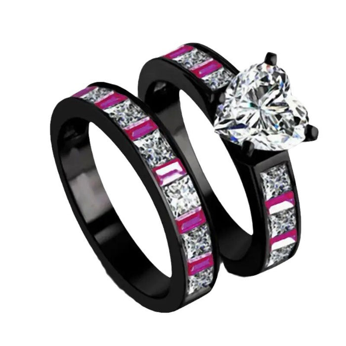 European and American couple rings love zircon contrast color ring