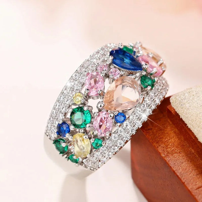 Rainbow imitation tourmaline ring geometric niche jewelry