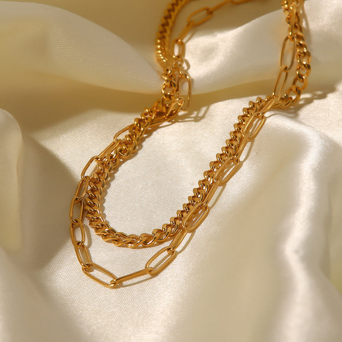 K-Gold Double Layer Necklace - Retro Minimalist Design with a Cold Style and Unique Clavicle Chain