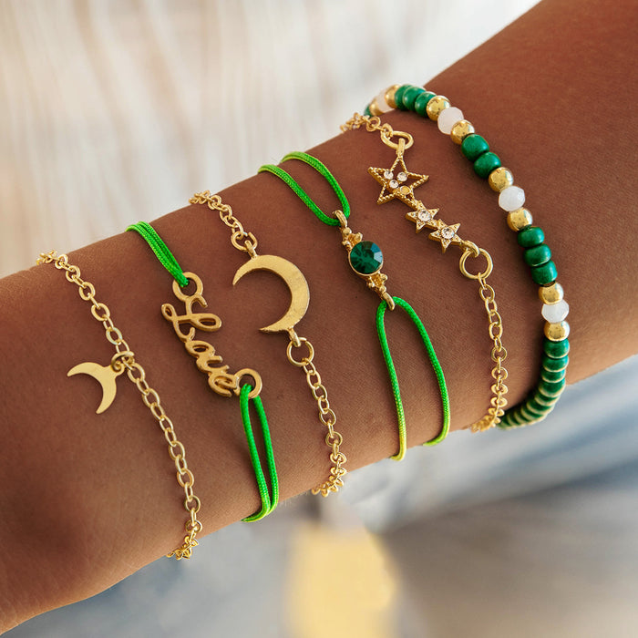 Love Star and Moon Bracelet Set – Simple Six-Piece Jewelry