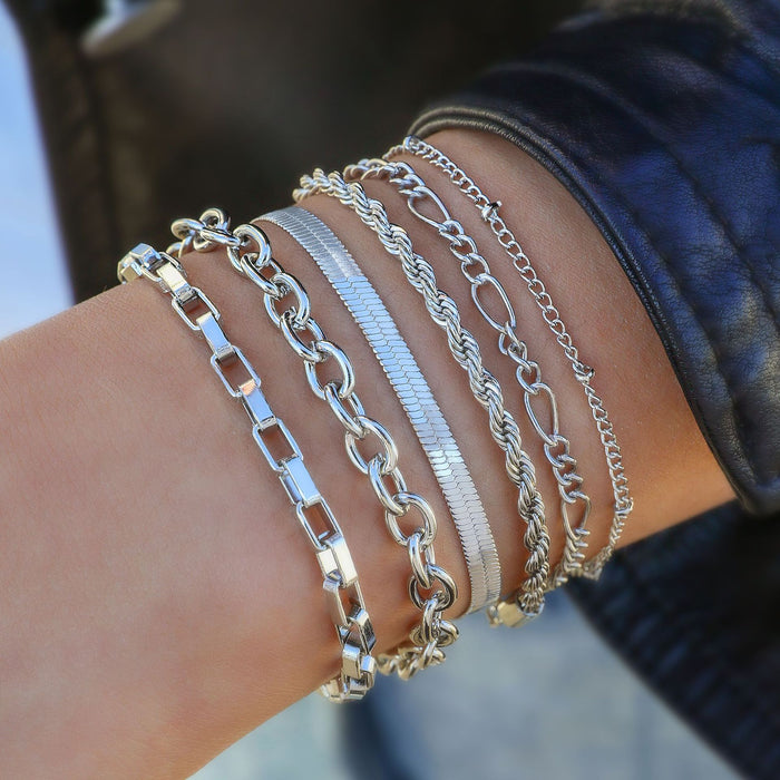 Punk Chain Bracelet Set - Six-Piece Bohemian Jewelry for Women