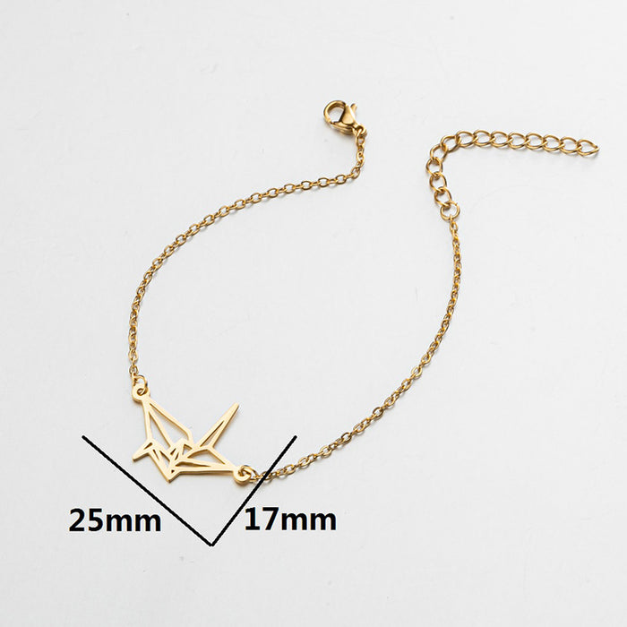 18K gold electroplated paper crane bracelet, simple cold style jewelry wholesale