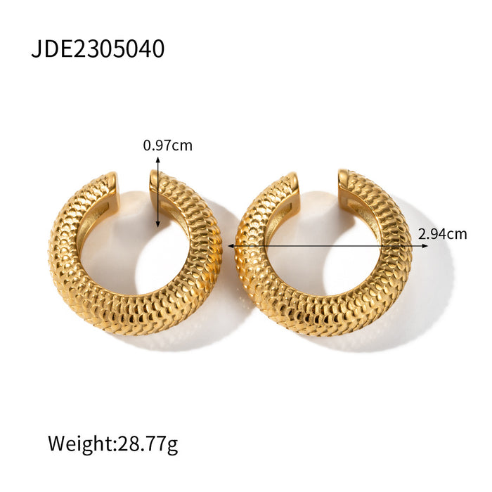 Trending 18K Gold-Plated Stainless Steel Fish Scale Cylinder C-Shaped Clip-On Earrings - Non-Fading Jewelry for Wholesale