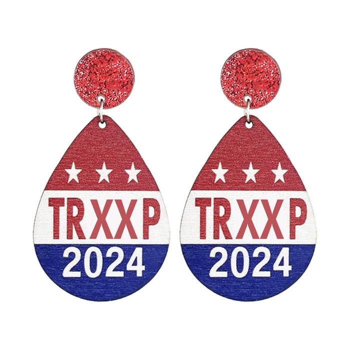 Patriotic American Wooden Earrings with Red, White, and Blue Design, Woven for 2024 Support