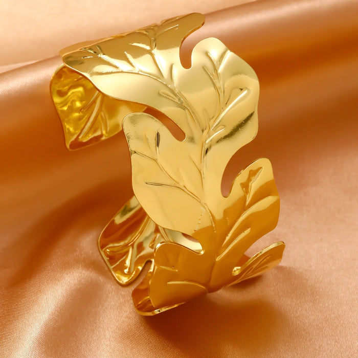 Wholesale 304 Stainless Steel Wide Open Cuff Bracelets with Irregular Shapes, Striped Textures, and Floral/Scallop Embossing