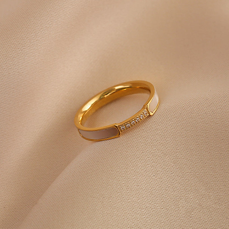 Wholesale titanium steel rose gold white mother-of-pearl micro-set shell rings