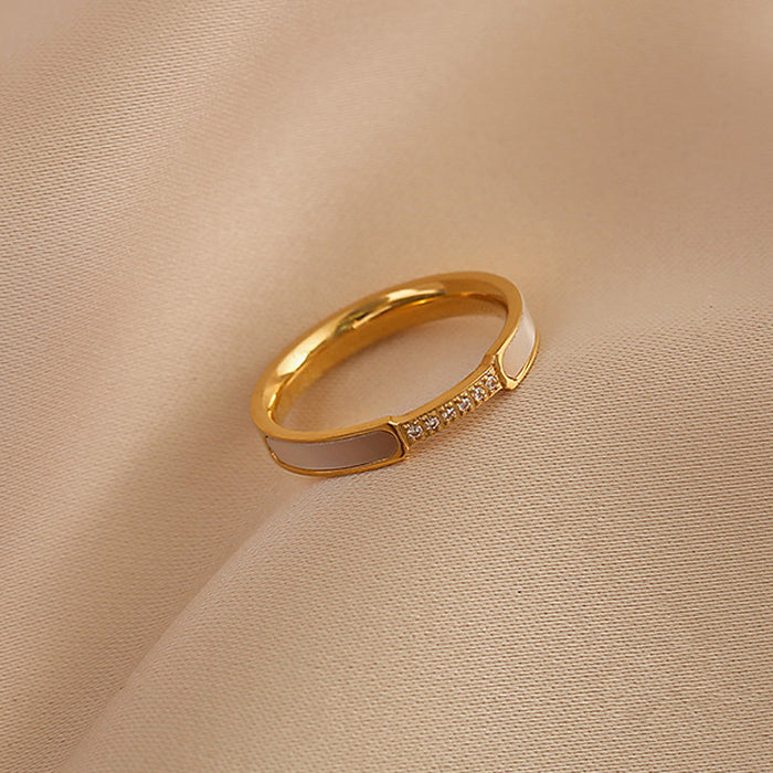 Wholesale titanium steel rose gold white mother-of-pearl micro-set shell rings
