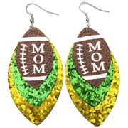 Football Mom Glitter Leather Earrings with Cheerleader Design - wallojewerly 