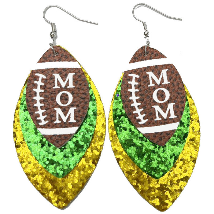 Football Mom Glitter Leather Earrings with Cheerleader Design