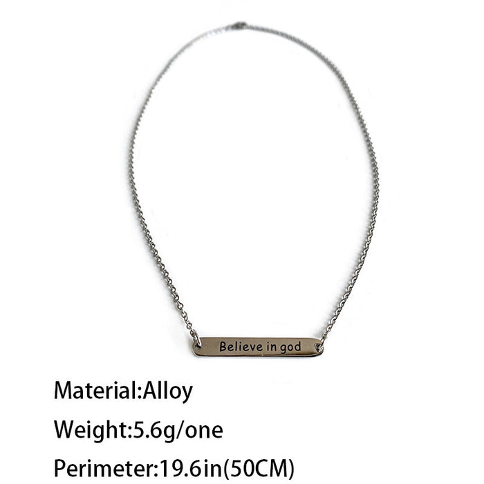 Western Style Necklace with Geometric Metal Letters - Minimalist Long Bar Pendant