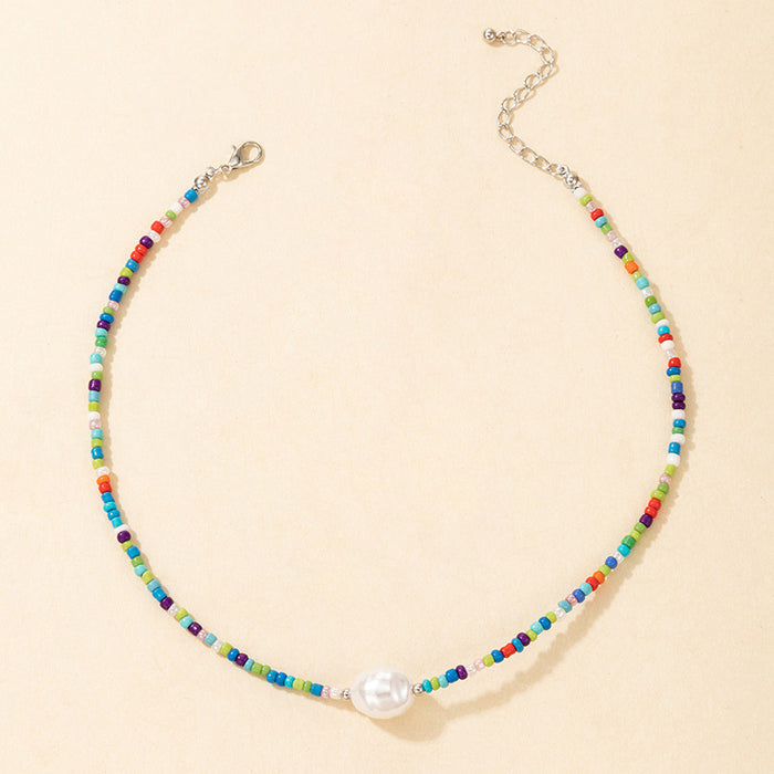 Simple Multi-Color Bead Necklace – Unique Pearl Accent Choker