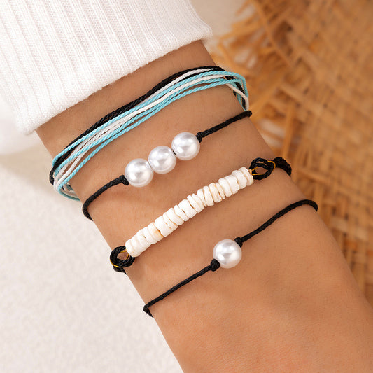 Bohemian Shell Pearl Bracelet Set - Four-Piece Beaded Collection