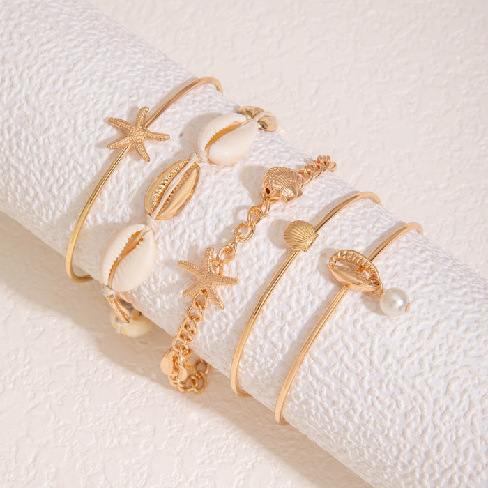 Bohemian Shell and Starfish Bracelet Set – Beachy Layered Jewelry