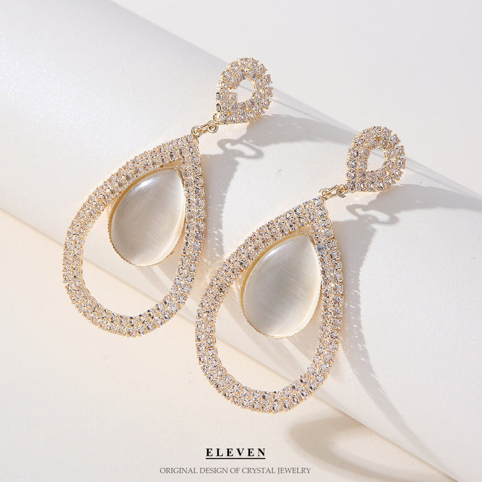 Colorful Zircon Fan Earrings - Heavy Rhinestone Dangles for Fall and Winter