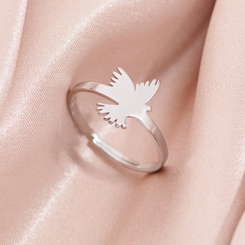 Anillo de animal coreano, anillo abierto de acero inoxidable con forma de águila, pájaro y paloma, venta al por mayor